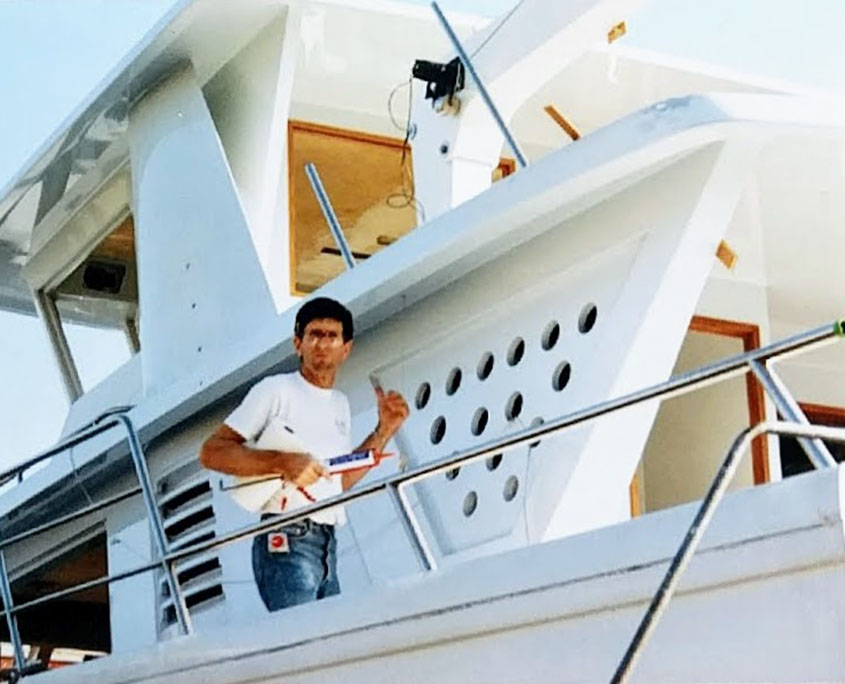 John working on Hobie Cat's catamaran in the late 80's